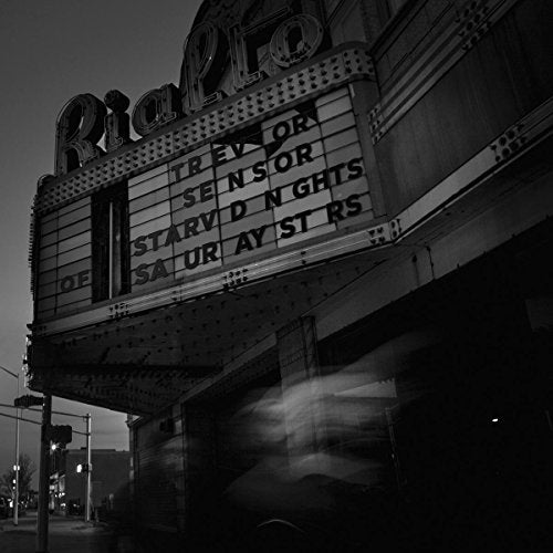 Black and white photo of a theater marquee displaying "Sensor, Trevor.