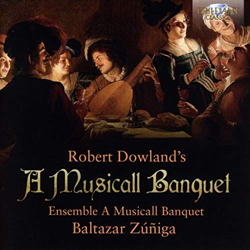 CD cover depicting a Renaissance banquet scene with musicians.