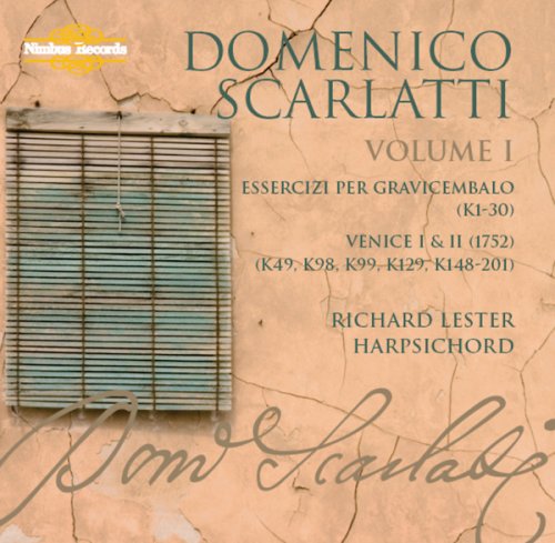 CD cover with cracked brown background, window shutters, and "Domenico Scarlatti" in large text.