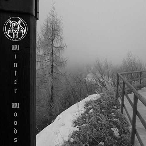 Black and white CD cover depicting a snowy, foggy winter forest scene.