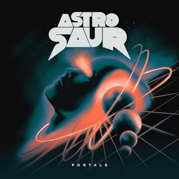 Astrosaur “Portals” vinyl album cover: a head silhouette with glowing orbs.
