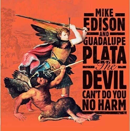 Album cover: angel battling a demonic figure, orange background, text.
