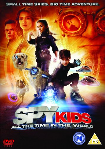 Spy Kids 4 DVD cover featuring children, a dog, and futuristic gadgets.