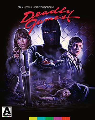 “Deadly Games” Blu-ray cover: masked figure, frightened people, and a graveyard.