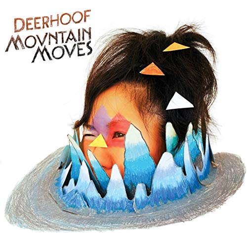 CD cover with a person’s face framed by blue paper mountains.