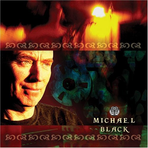 "Album cover featuring a man's portrait with a lit candle and Celtic designs."