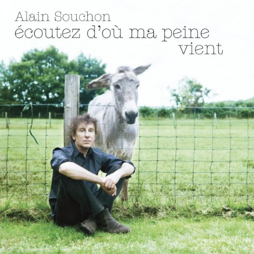 Alain Souchon album cover with a man and a donkey by a fence.