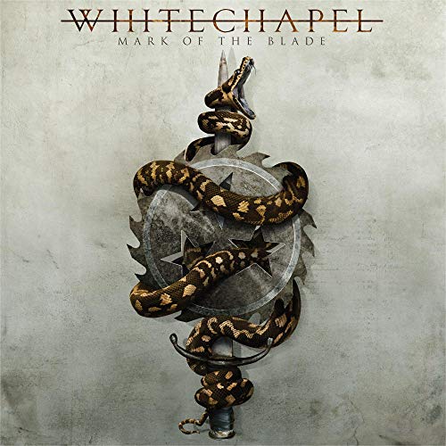 Whitechapel album cover: snake coiled around a bladed gear on grey.