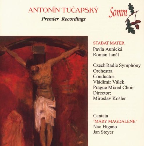 "CD cover featuring a crucified Jesus on a red background with text and a flower."