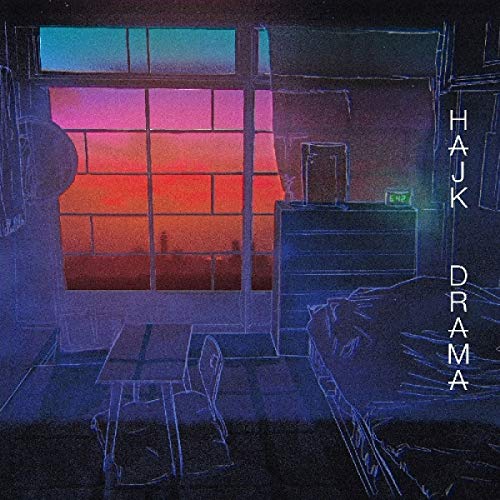 The image depicts a dark room with a vibrant window, displaying a "Hajk - Drama" CD cover.