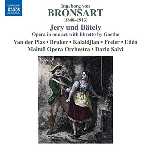 "Album cover featuring an 18th-century man and woman in a forest scene."