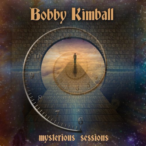 "Album cover with a man walking on a brick pathway through a clock face."