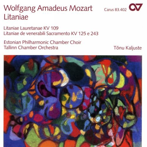 CD cover for Mozart’s Litaniae, featuring abstract colorful paint strokes.