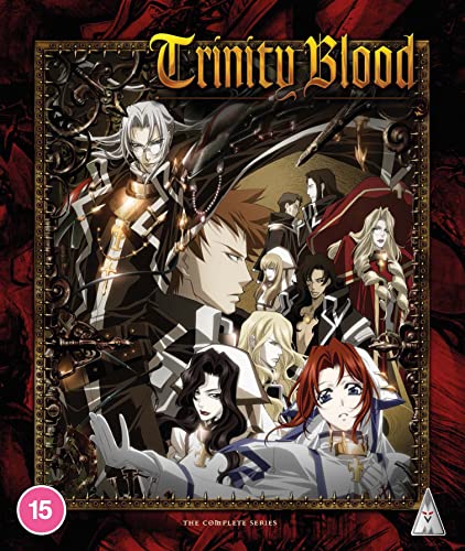 Trinity Blood Blu-ray cover featuring anime characters in a dark, ornate setting.