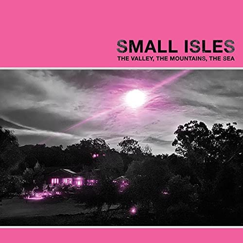 Vinyl album cover: pink text over a nighttime landscape with a sunburst.