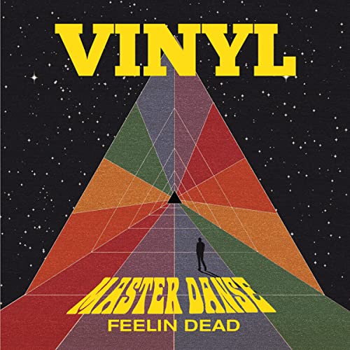Vinyl album cover with colorful geometric design and a silhouetted figure.