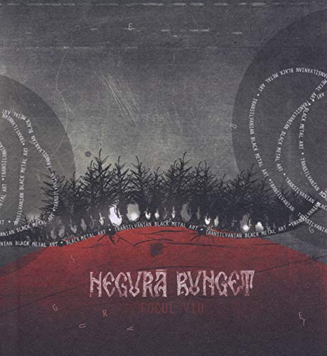 CD cover for Negura Bunget's "Focul Viu," featuring a dark forest and red landscape.