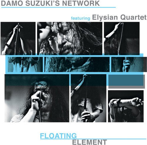 Vinyl album cover with a images of musicians playing instruments on a white background.