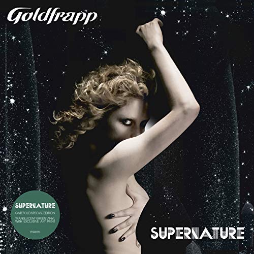 Album cover featuring a blonde woman against a starry black background with "Goldfrapp" and "Supernature".