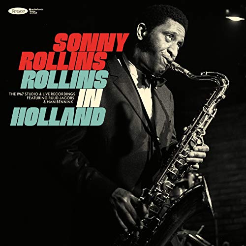 Sonny Rollins playing a saxophone, album cover with red and teal text.