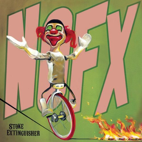NOFX album cover: a clown on a unicycle over flames.