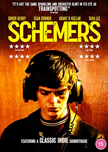 Schemers" DVD cover featuring a young man with headphones, orange background.