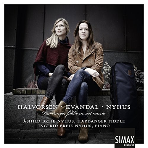 Two women seated, with a Hardanger fiddle case beside them, album cover.