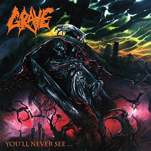 CD cover art: a monstrous figure emerging from a grave in a cemetery.