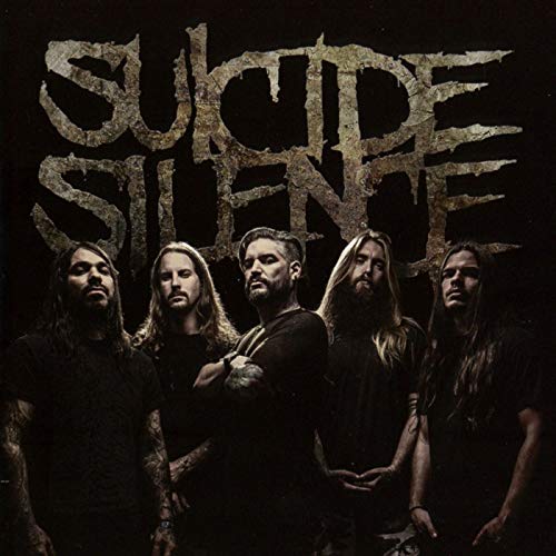 "CD album cover featuring the band 'Suicide Silence' with five members against a black background."