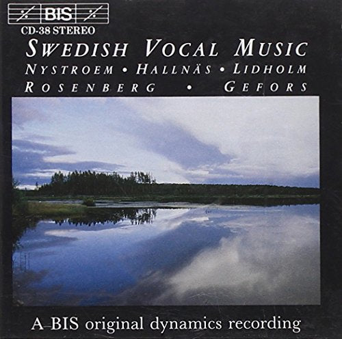"CD cover with serene lake landscape and Swedish composer names on black background."