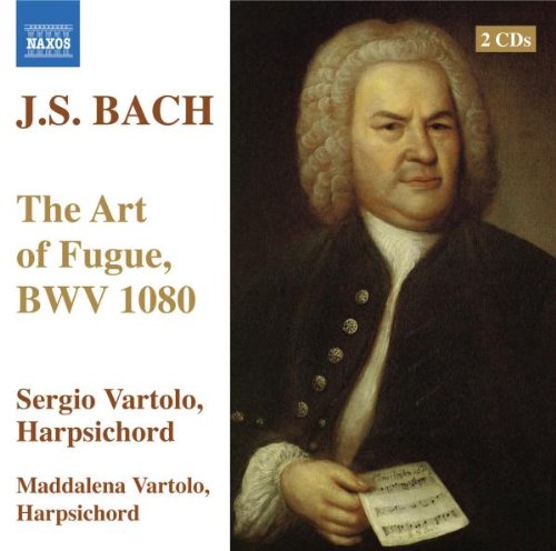CD cover featuring a portrait of J.S. Bach holding sheet music, white and dark background.