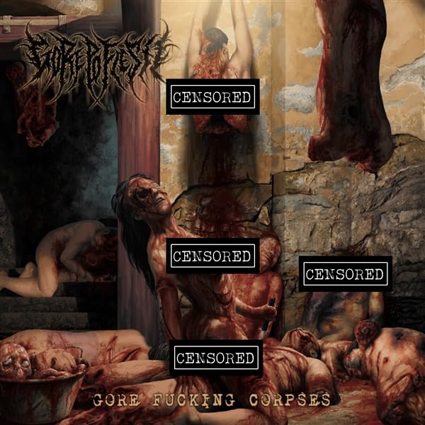CD cover with disturbing, graphic imagery of dismembered bodies and gore.