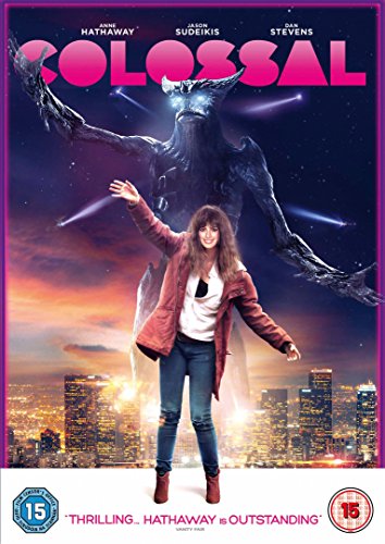 DVD cover for "Colossal" featuring a woman and a giant monster.