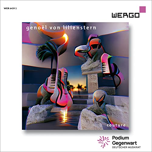 CD cover featuring surreal, colorful sculptures against a blurred landscape.