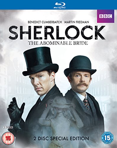 "Sherlock: The Abominable Bride" Blu-ray cover featuring Benedict Cumberbatch and Martin Freeman.
