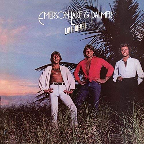 Vinyl album cover with three men standing in a tropical setting.