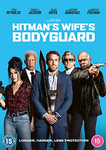 “The Hitman’s Wife’s Bodyguard” DVD cover with Ryan Reynolds, Samuel L. Jackson, and Salma Hayek.