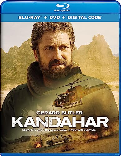 Kandahar" Blu-ray cover featuring Gerard Butler, a helicopter, and desert landscape.