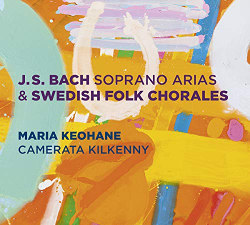 CD cover with abstract orange and blue painting, text: Bach, Keohane.