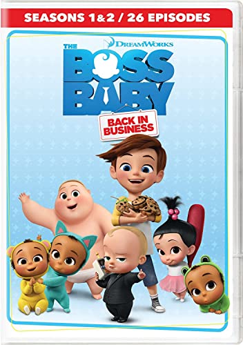 DVD cover for "Boss Baby Back In Business" featuring baby characters.