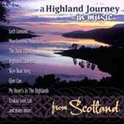 "CD cover featuring a serene Scottish lake at sunset with text overlay."