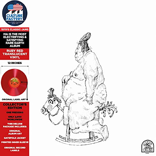 Rare Earth album cover: sketched figure riding a rocking horse, red vinyl record.