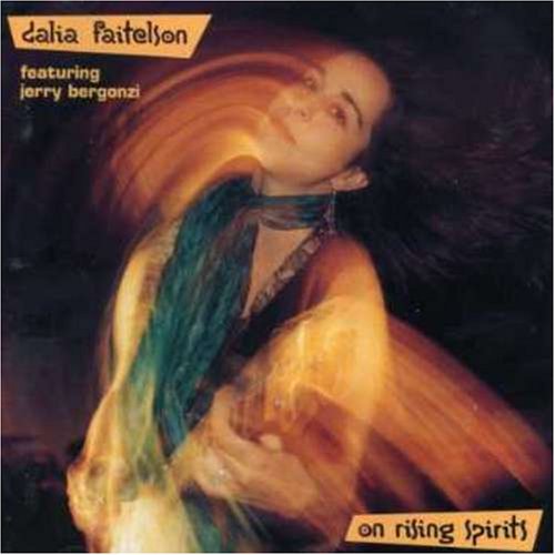 Woman with flowing hair and scarf on album cover for "On Rising Spirits" by Dalia Faitelson.