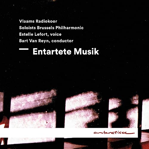 CD cover for "Entartete Musik" by Vlaams Radiokoor, dark and abstract.
