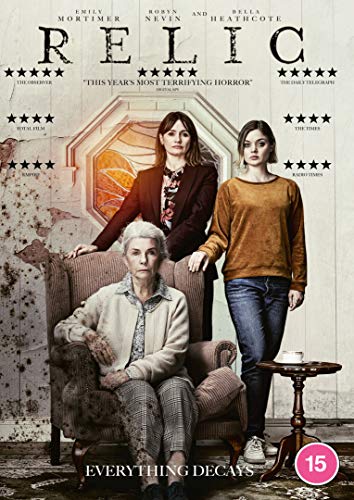 DVD cover for Relic featuring three women in a decaying room with star ratings.