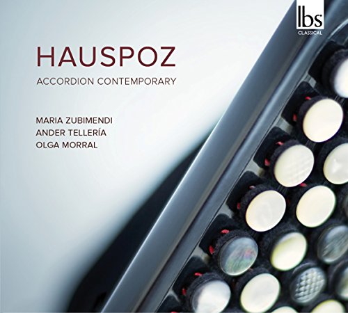 Album cover with close-up of accordion buttons, titled "Hauspoz Accordion Contemporary".