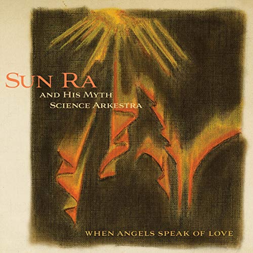 "Album cover with abstract figure and text 'Sun Ra and His Myth Science Arkestra'."