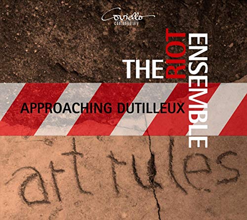 CD cover with red and white striped tape, text “The Riot Ensemble”.