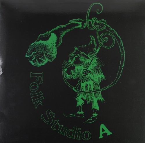 A vinyl record cover with a green illustration of a jester on a black background.