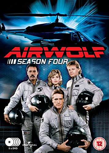 DVD cover for "Airwolf Season Four" featuring four people in grey flight suits.